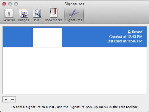 The Signature pane in Preferences
