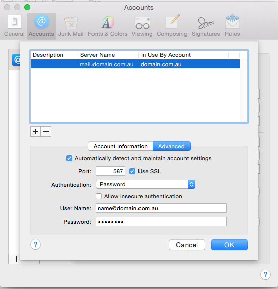 mac mail outgoing server settings authentication