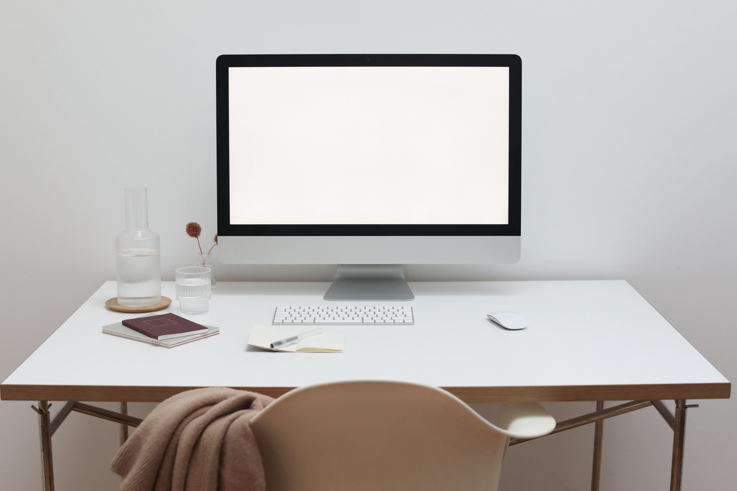 Free Stylish workspace with computer and simple furniture Stock Photo